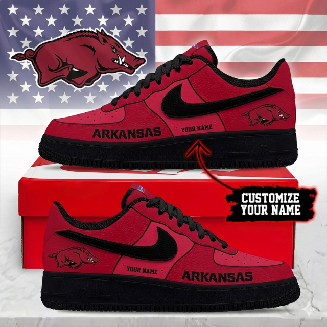 ELITE EDITION - NEW CUSTOMIZED NCAA FBS12 AKR ARKANSAS RAZORBACKS AF1 SHOES