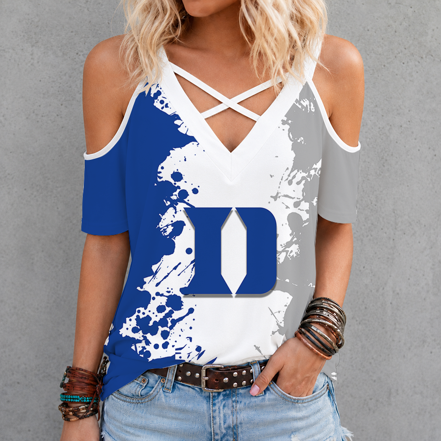 [FAN FAVORITE] NEW CUSTOMIZED NCAA MAM12 DLD DUKE BLUE DEVILS CRISS CROSS V-NECK TOP