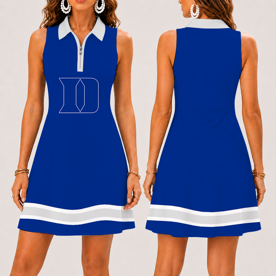 [FAN FAVORITE] NEW CUSTOMIZED NCAA MAM12 DLD DUKE BLUE DEVILS STRAPPY WOMEN'S ZIP SLEEVELESS POLO DRESS