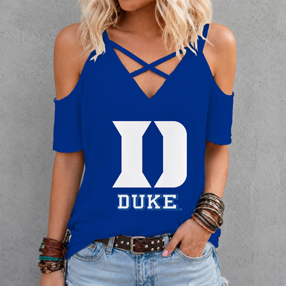 [FAN FAVORITE] NEW CUSTOMIZED NCAA MAM12 DLD DUKE BLUE DEVILS CRISS CROSS V-NECK TOP