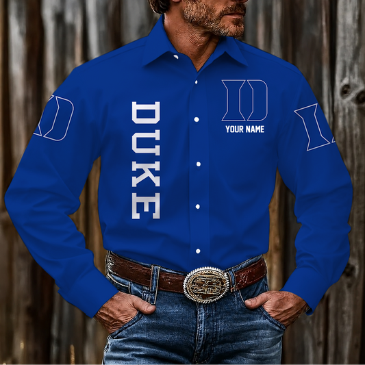 EXCLUSIVE EDITION - NEW CUSTOMIZED NCAA MAM12 DLD DUKE BLUE DEVILS MEN'S LONG SLEEVE BUTTON-UP SHIRT