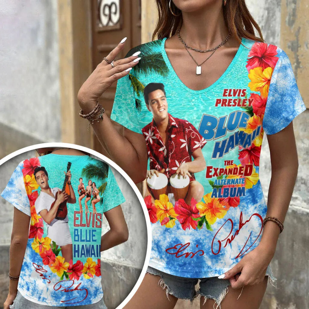 [FAN FAVORITE] NEW CUSTOMIZED ELVIS PRESLEY V-NECK FEMALE SHIRT