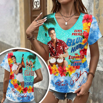 [FAN FAVORITE] NEW CUSTOMIZED ELVIS PRESLEY V-NECK FEMALE SHIRT