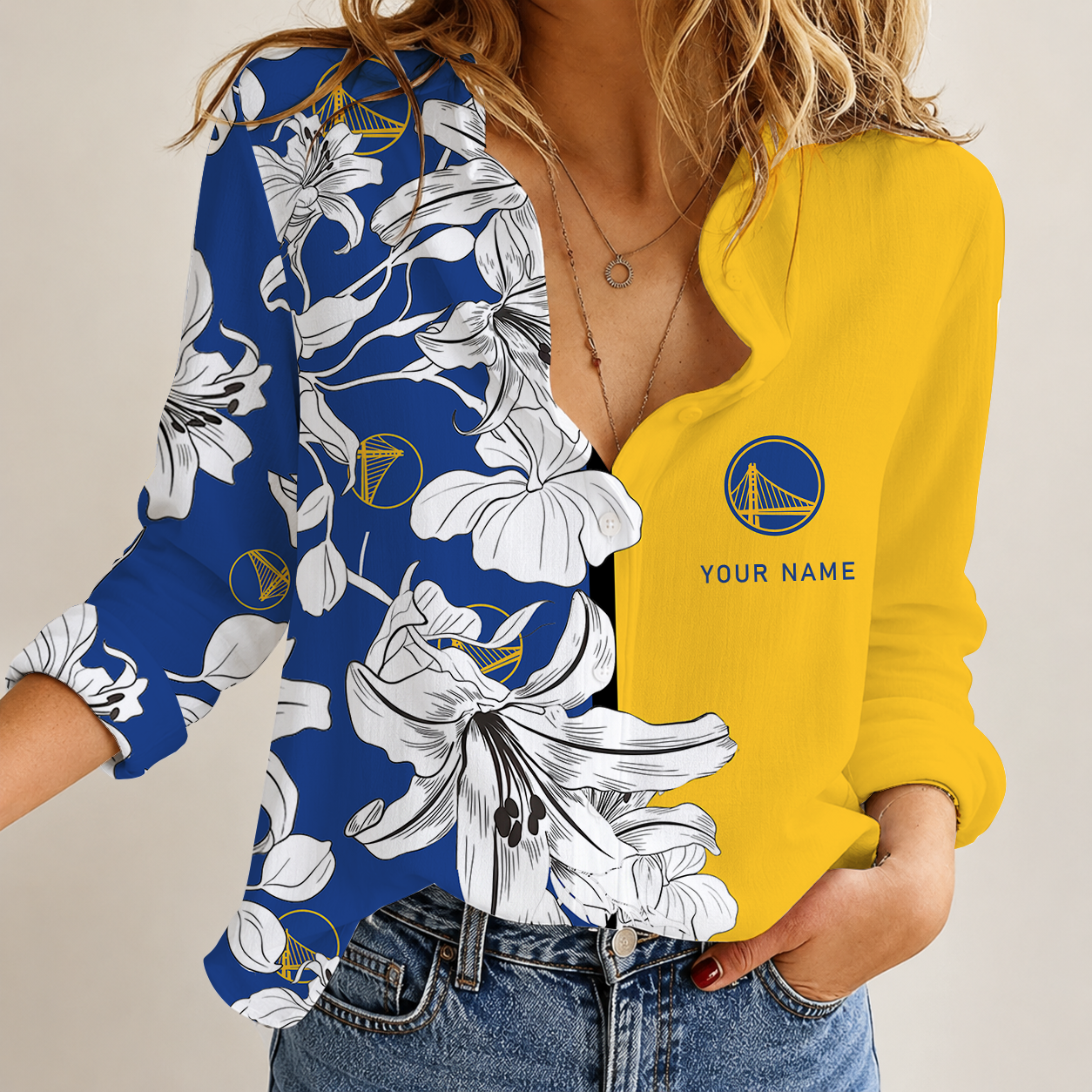 [HOT DEAL] NEW CUSTOMIZED NBA12 GSW GOLDEN STATE WARRIORS WOMEN CASUAL SHIRT FOR FAN