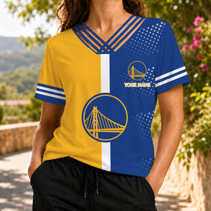 LIMITED EDITON - NEW CUSTOMIZED NBA12 GSW GOLDEN STATE WARRIORS V-NECK SHIRT