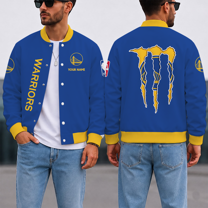 LIMITED EDITION - NEW CUSTOMIZED NBA12 GSW GOLDEN STATE WARRIORS BASEBALL JACKET, SATIN VARSITY JACKET