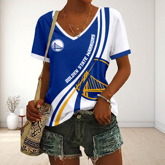 LIMITED EDITION - NEW CUSTOMIZED NBA12 GSW GOLDEN STATE WARRIORS V-NECK FEMALE SHIRT