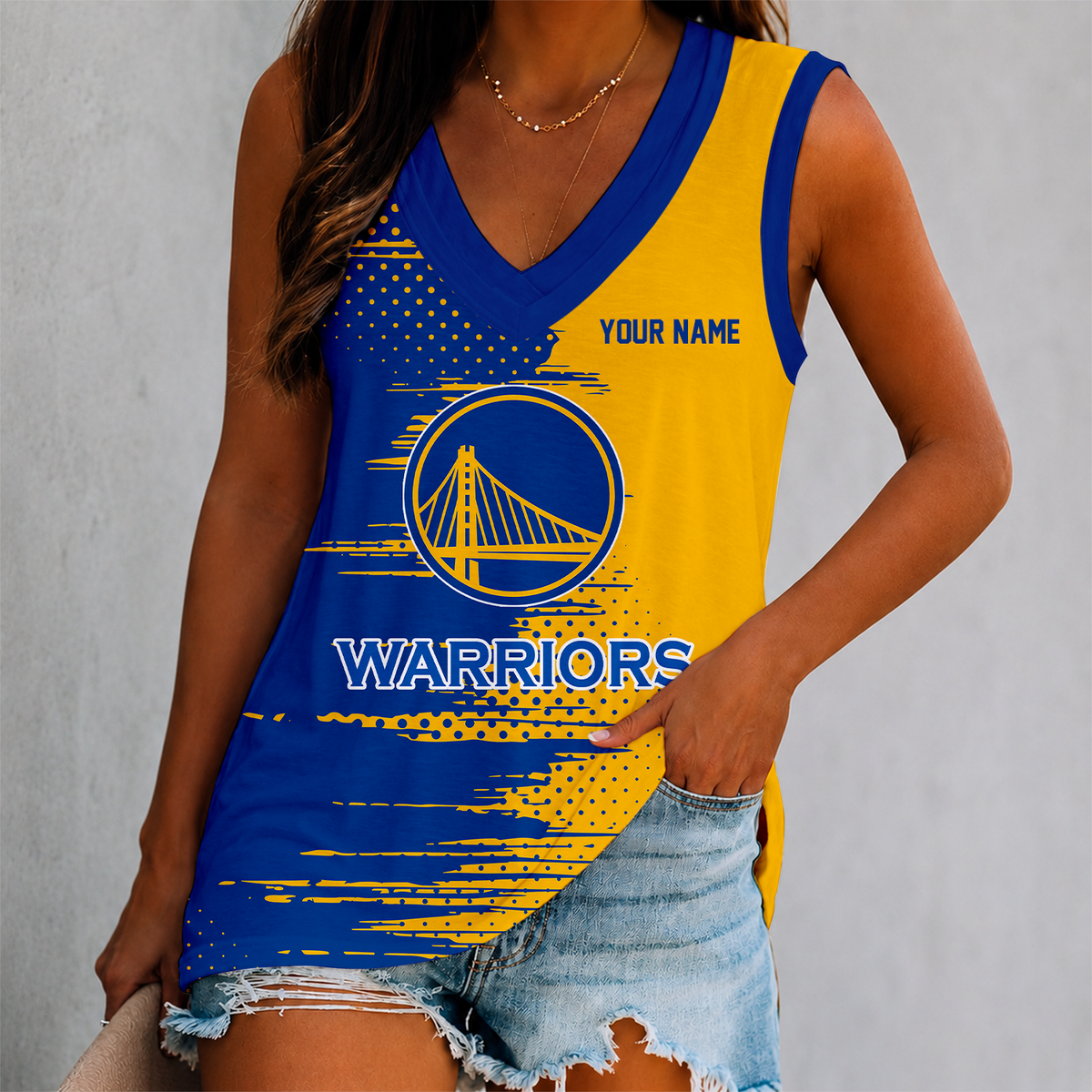 FINAL SALE - NEW CUSTOMIZED NBA12 GSW GOLDEN STATE WARRIORS WOMEN'S V-NECK TANK TOP