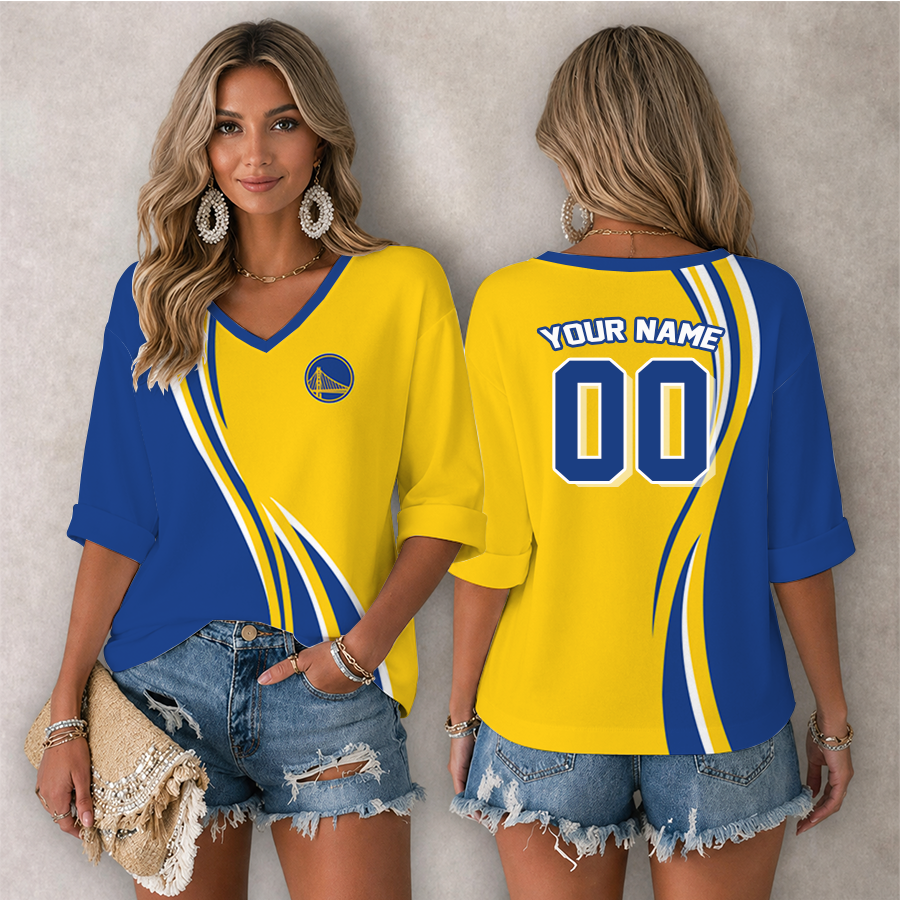 LIMITED EDITION - NEW CUSTOMIZED NBA12 GSW GOLDEN STATE WARRIORS WOMEN'S HEART V-NECK LONG SLEEVE SHIRT