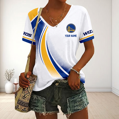 FINAL SALE - NEW CUSTOMIZED NBA12 GSW GOLDEN STATE WARRIORS V-NECK FEMALE SHIRT