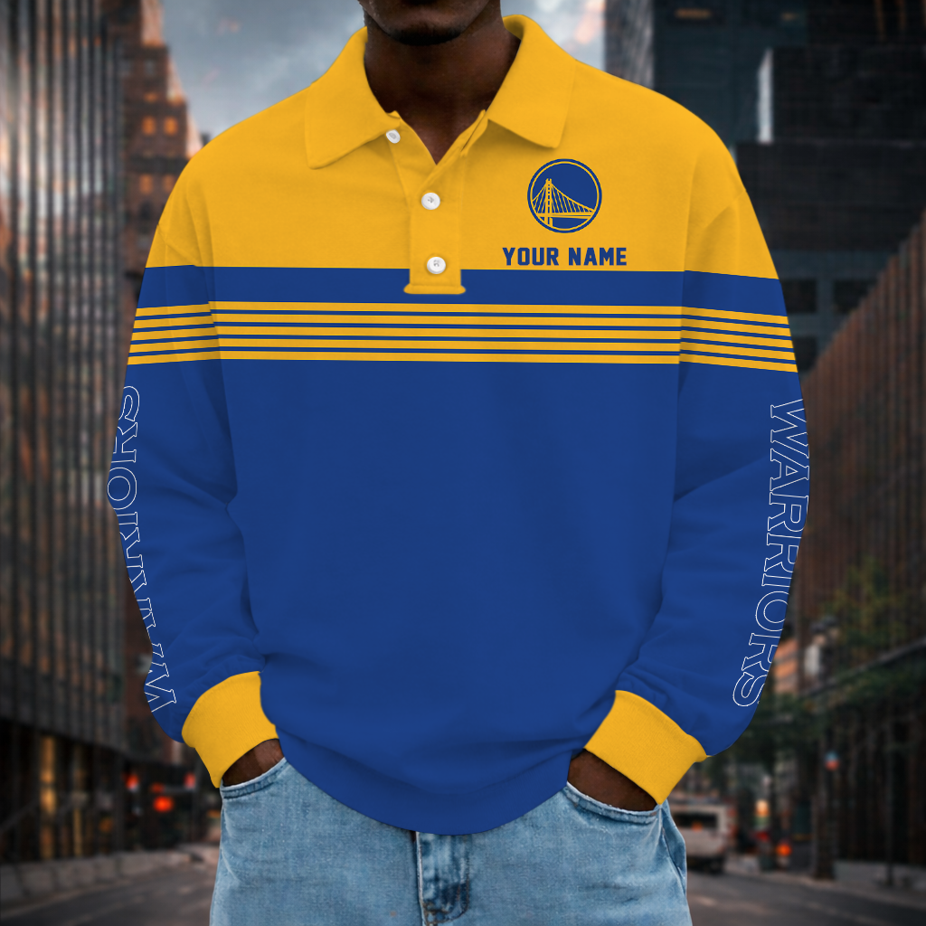 ELITE EDITION - NEW CUSTOMIZED NBA12 GSW GOLDEN STATE WARRIORS MEN LONG SLEEVE POLO