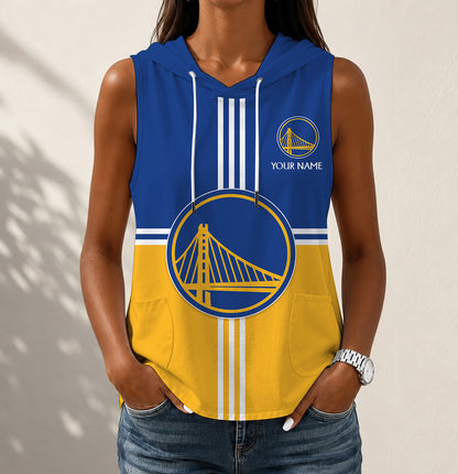 LIMITED EDITION - NEW CUSTOMIZED NBA12 GSW GOLDEN STATE WARRIORS WOMEN'S SLEEVELESS HOODED POCKET TANK TOP