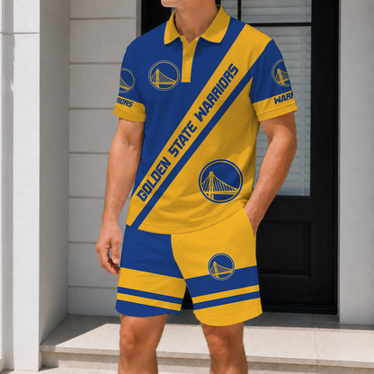 LIMITED EDITION - NEW CUSTOMIZED NBA12 GSW GOLDEN STATE WARRIORS POLO SHIRT & SHORT PANTS SET