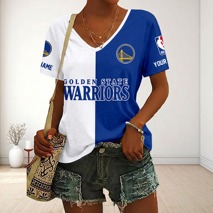 LIMITED EDITION - NEW CUSTOMIZED NBA12 GSW GOLDEN STATE WARRIORS V-NECK FEMALE SHIRT
