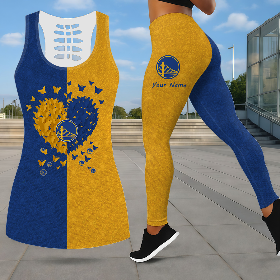 LIMITED EDITION - NEW CUSTOMIZED NBA12 GSW GOLDEN STATE WARRIORS LEGGINGS & HOLLOW TANK TOP SET