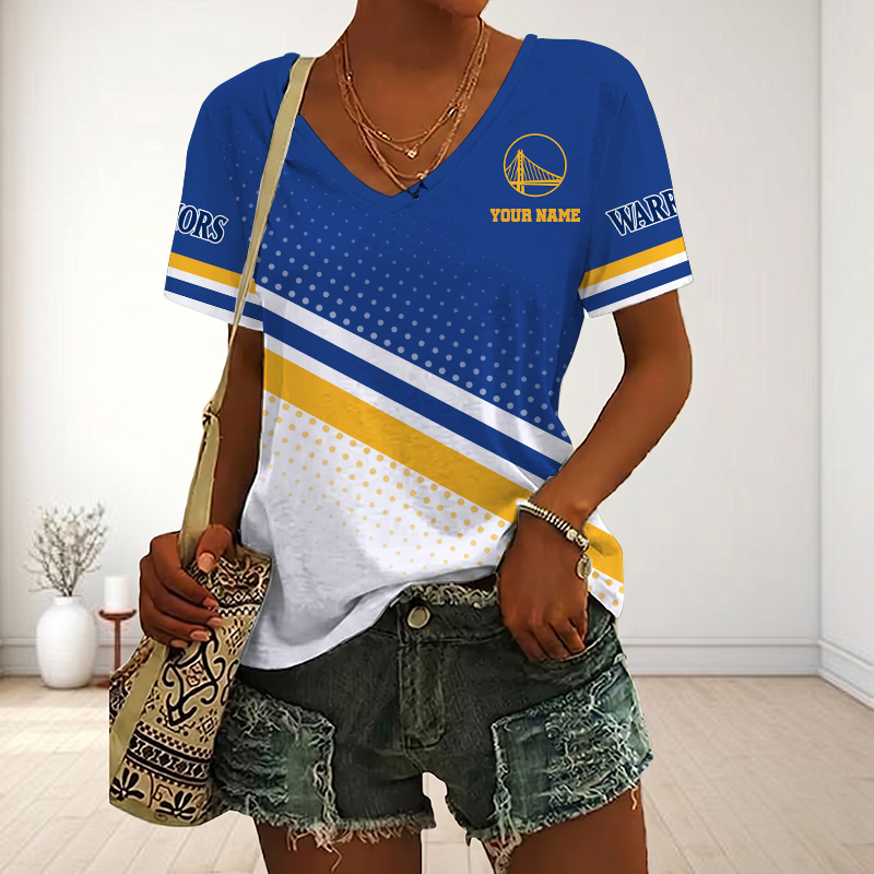 LIMITED EDITION - NEW CUSTOMIZED NBA12 GSW GOLDEN STATE WARRIORS V-NECK FEMALE SHIRT