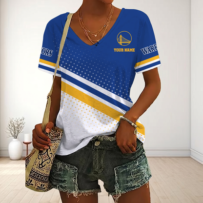 LIMITED EDITION - NEW CUSTOMIZED NBA12 GSW GOLDEN STATE WARRIORS V-NECK FEMALE SHIRT