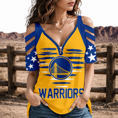 [HOT DEAL] NEW CUSTOMIZED NBA12 GSW GOLDEN STATE WARRIORS STRAPPY COLD-SHOULDER TOP