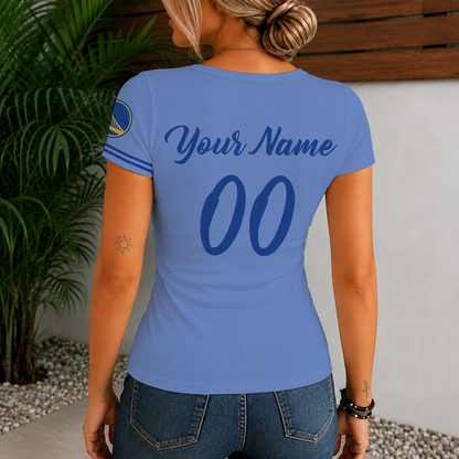 [HOT DEAL] NEW CUSTOMIZED NBA12 GSW GOLDEN STATE WARRIORS  WOMEN'S SHORT SLEEVE HENLEY T-SHIRT
