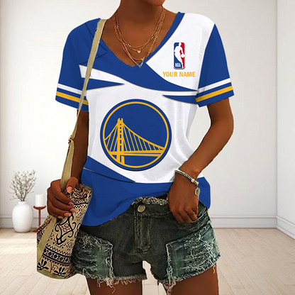 LIMITED EDITION - NEW CUSTOMIZED NBA12 GSW GOLDEN STATE WARRIORS V-NECK FEMALE SHIRT