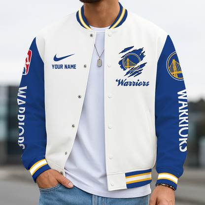 LIMITED EDITION - NEW CUSTOMIZED NBA12 GSW GS WARRIORS BASEBALL JACKET, SATIN VARSITY JACKET