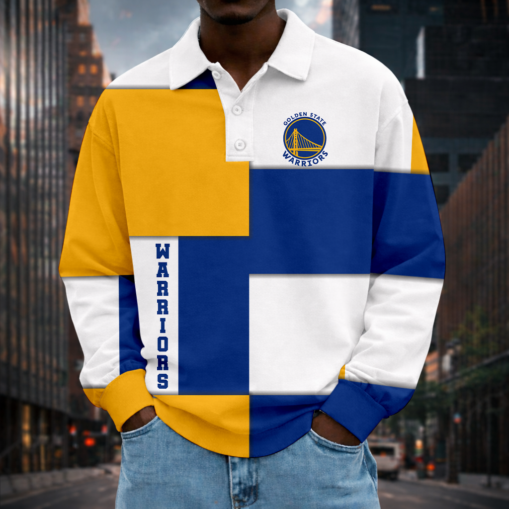 LIMITED EDITION - NEW CUSTOMIZED NBA12 GSW GOLDEN STATE WARRIORS MEN LONG SLEEVE POLO