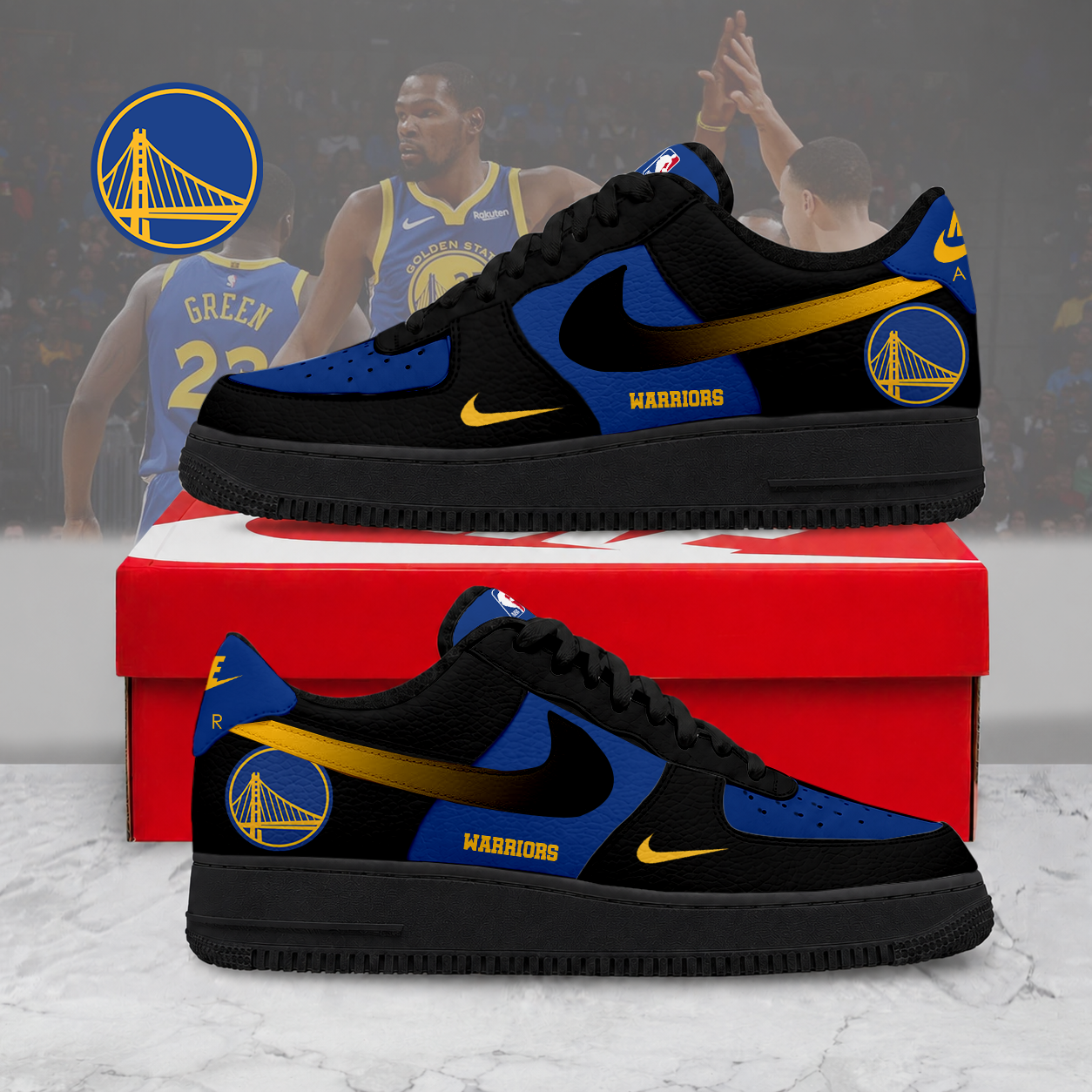 LIMITED EDITION - NEW CUSTOMIZED NBA12 GSW GOLDEN STATE WARRIORS AF1 SNEAKERS