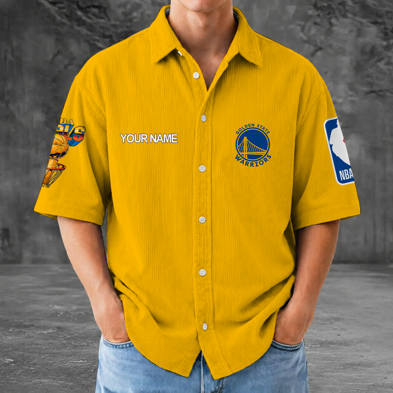 [HOT DEAL] NEW CUSTOMIZED NBA12 GSW GOLDEN STATE WARRIORS SEERSUCKER BUTTON SHIRT