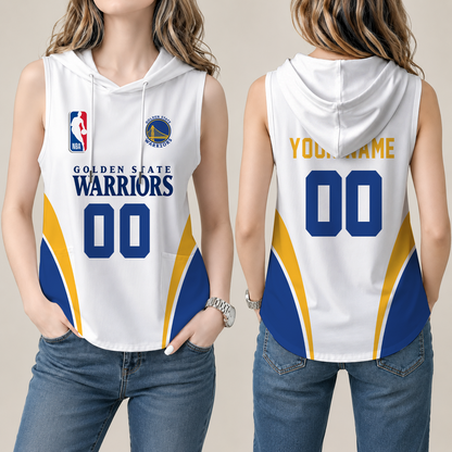[HOT DEAL] NEW CUSTOMIZED NBA12 GSW GOLDEN STATE WARRIORS  WOMEN'S SLEEVELESS HOODED POCKET TANK TOP