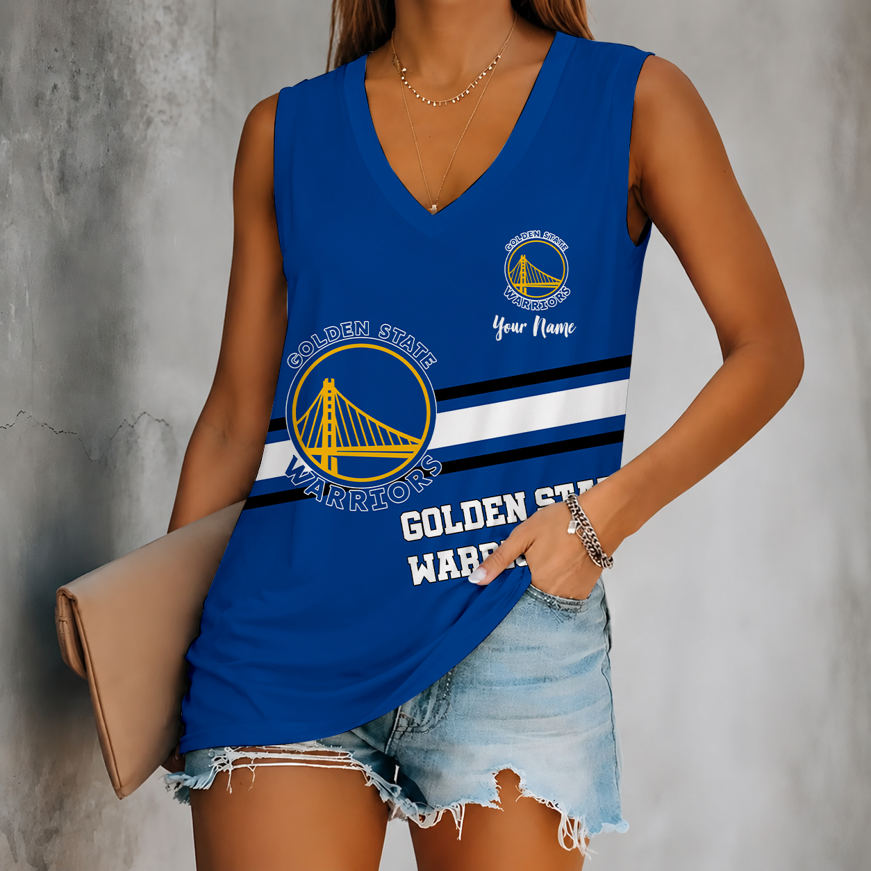 [HOT DEAL] NEW CUSTOMIZED NBA12 GSW GOLDEN STATE WARRIORS WOMEN'S V-NECK TANK TOP