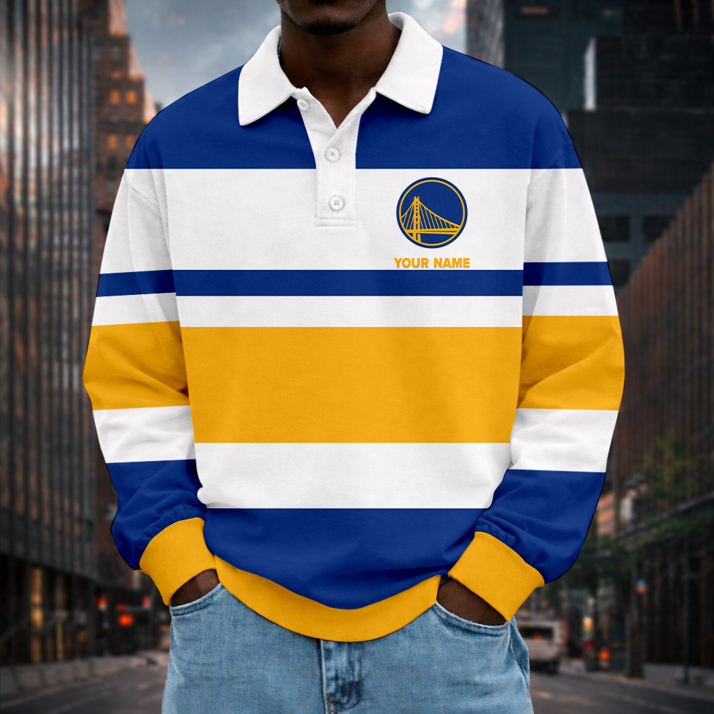 LIMITED EDITION - NEW CUSTOMIZED NBA12 GSW GS WARRIORS MEN LONG SLEEVE POLO