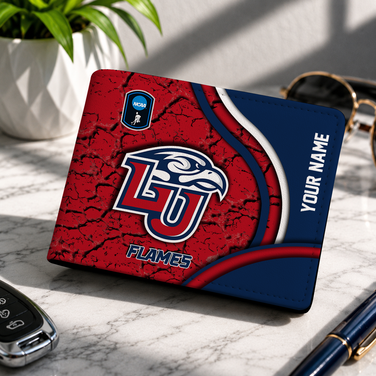 VIRAL EDITION - NEW CUSTOMIZED NCAA CFH12 LIF LIBERTY FLAMES LEATHER WALLET