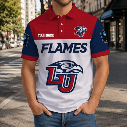 EXCLUSIVE EDITION - NEW CUSTOMIZED NCAA CFH12 LIF LIBERTY FLAMES POLO SHIRT, ZIP POLO SHIRT & T-SHIRTS