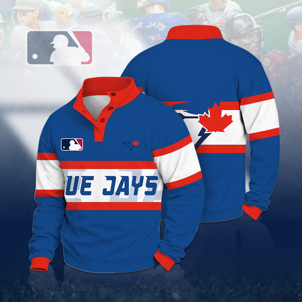 LIMITED EDITION - NEW CUSTOMIZED MLB12 TBJ TORONTO BLUE JAYS BUTTON QUARTER PLACKET SWEATSHIRT