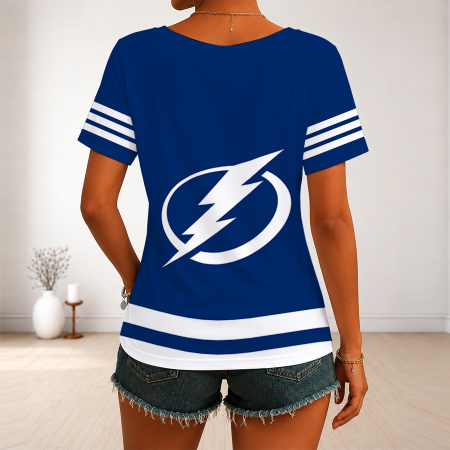 [SUPER SALE] NEW CUSTOMIZED NHL12 TPL TAMPA BAY LIGHTNING V-NECK FEMALE SHIRT