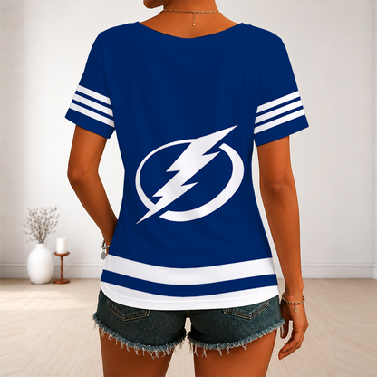 [SUPER SALE] NEW CUSTOMIZED NHL12 TPL TAMPA BAY LIGHTNING V-NECK FEMALE SHIRT