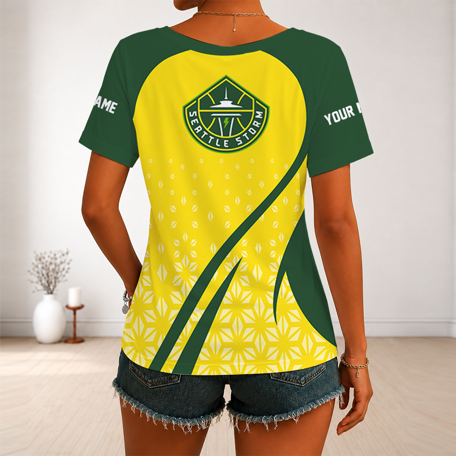 [FAN FAVORITE] NEW CUSTOMIZED WNBA12 STS SEATTLE STORM V-NECK FEMALE SHIRT