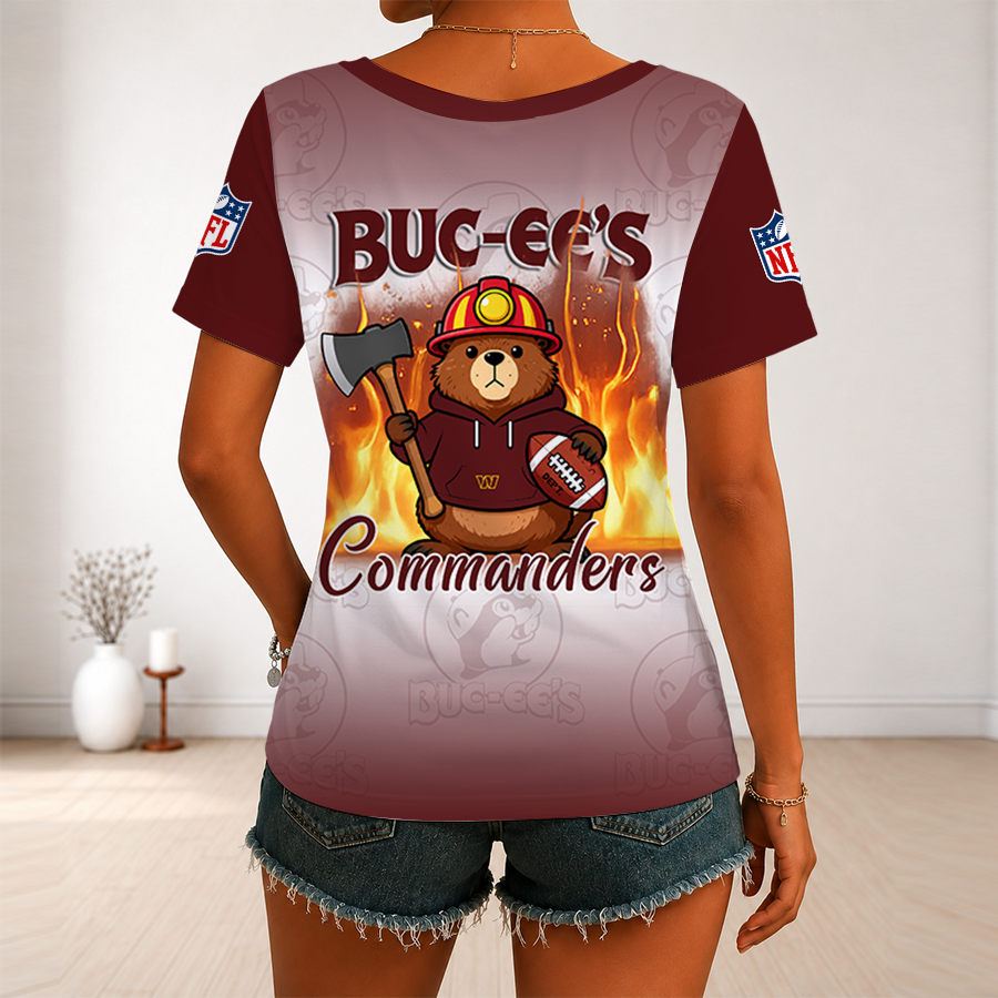 [SPECIAL OFFER] NEW CUSTOMIZED NFL12 WTC WASHINGTON COMMANDERS BUC-EE'S V-NECK FEMALE SHIRT