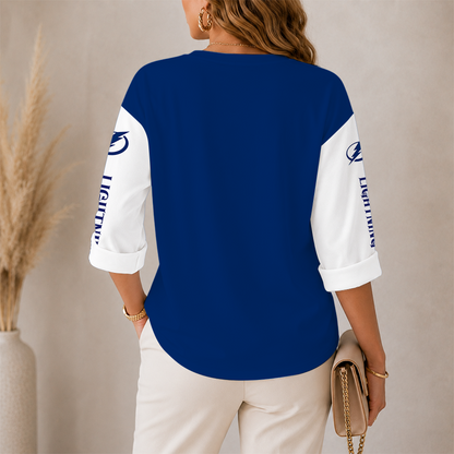 [SUPER SALE] NEW CUSTOMIZED NHL12 TPL TAMPA BAY LIGHTNING WOMEN'S HEART V-NECK LONG SLEEVE SHIRT
