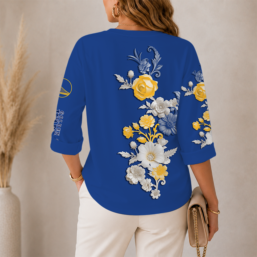 [HOT DEAL] NEW CUSTOMIZED NBA12 GSW GOLDEN STATE WARRIORS WOMEN'S V-NECK LONG SLEEVE SHIRT