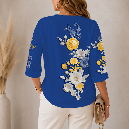 [HOT DEAL] NEW CUSTOMIZED NBA12 GSW GOLDEN STATE WARRIORS WOMEN'S V-NECK LONG SLEEVE SHIRT