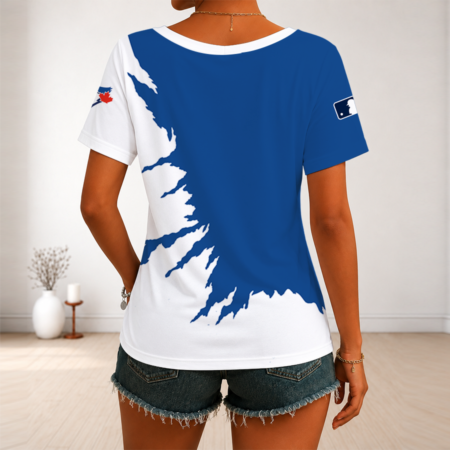 [FLASH SALE] NEW CUSTOMIZED MLB12 TBJ TORONTO BLUE JAYS V-NECK FEMALE SHIRT