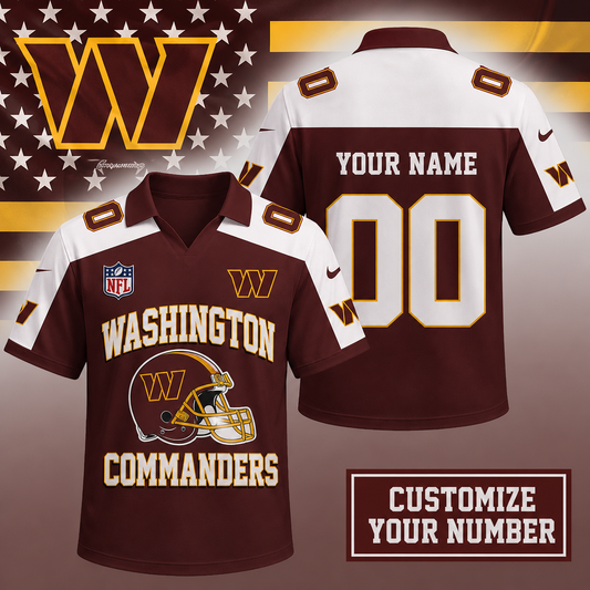 ELITE EDITION - NEW CUSTOMIZED NFL12 WTC WASHINGTON COMMANDERS POLO SHIRT