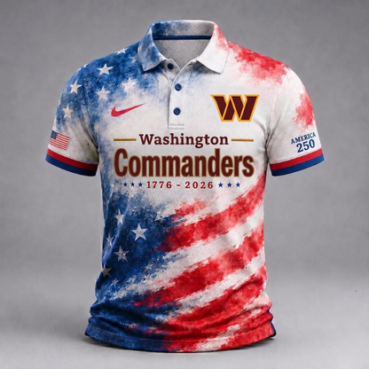 MEGA SALE - NEW CUSTOMIZED NFL12 WTC WASHINGTON COMMANDERS USA 250TH ANNIVERSARY POLO SHIRT, ZIP POLO SHIRT & T-SHIRTS