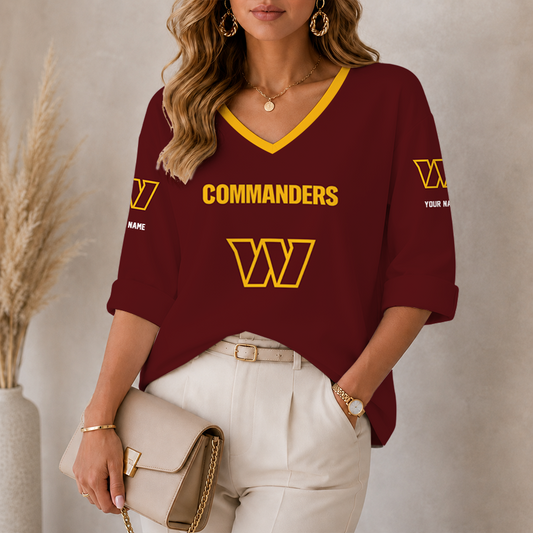 [SPECIAL OFFER] NEW CUSTOMIZED NFL12 WTC WASHINGTON COMMANDERS WOMEN'S HEART V-NECK LONG SLEEVE SHIRT