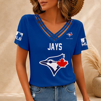 [FLASH SALE] NEW CUSTOMIZED MLB12 TBJ TORONTO BLUE JAYS V-NECK SHIRT