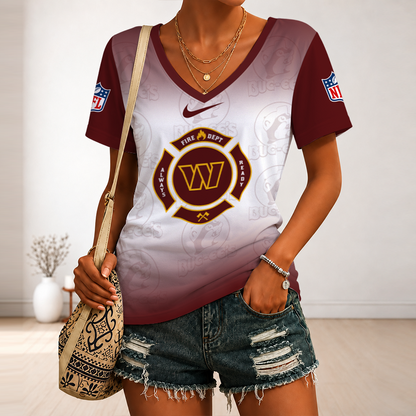 [SPECIAL OFFER] NEW CUSTOMIZED NFL12 WTC WASHINGTON COMMANDERS BUC-EE'S V-NECK FEMALE SHIRT