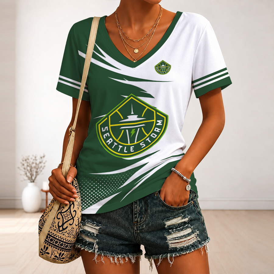 [FAN FAVORITE] NEW CUSTOMIZED WNBA12 STS SEATTLE STORM V-NECK FEMALE SHIRT