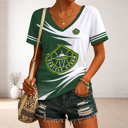 [FAN FAVORITE] NEW CUSTOMIZED WNBA12 STS SEATTLE STORM V-NECK FEMALE SHIRT