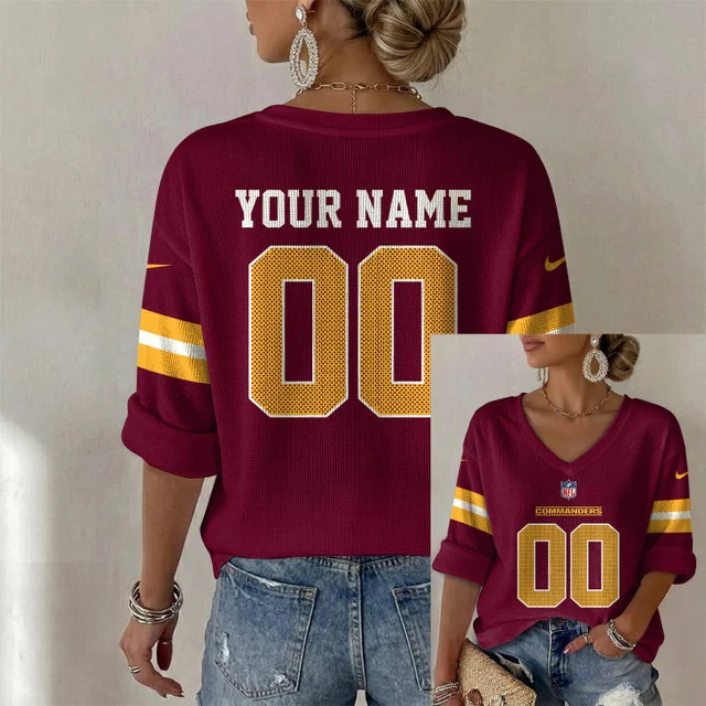 ELITE EDITION - NEW CUSTOMIZED NFL12 WTC WASHINGTON COMMANDERS WOMEN'S HEART V-NECK LONG SLEEVE SHIRT